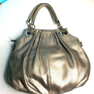 Cynthia Rowley Genuine Leather Silver Satchel Shoulder Bag w Snakeskin Pattern
